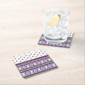 幾何カラフルフォークアートデザイン(花あり) スクエアペーパーコースター (インサイチュ)