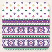 幾何カラフルフォークアートデザイン(花あり) スクエアペーパーコースター (正面)