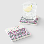 幾何カラフルフォークアートデザイン（花あり） ストーンコースター (横)