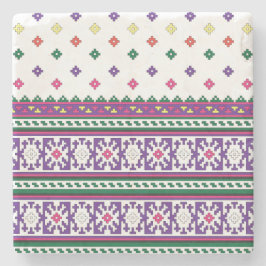 幾何カラフルフォークアートデザイン(花あり) ストーンコースター