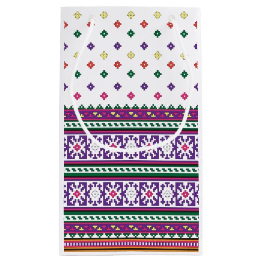 幾何カラフルフォークアートデザイン（花あり） スモールペーパーバッグ (裏面)