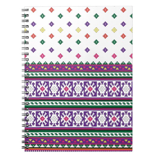 幾何カラフルフォークアートデザイン(花あり) ノートブック (正面)