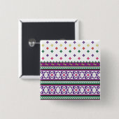 幾何カラフルフォークアートデザイン（花あり） 缶バッジ (正面&裏面)