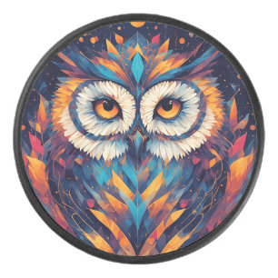 幾何カラフルフクロウ顔 アイスホッケーパック