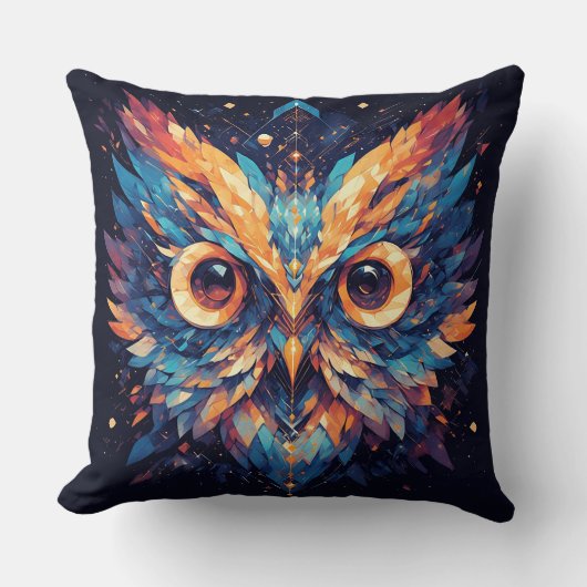 幾何カラフルフクロウ顔 クッション (正面)