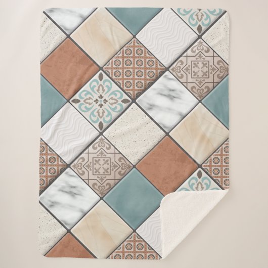 幾何カラフルモダンタイルのテクスチャパターン シェルパブランケット (正面)