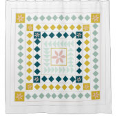 幾何カラフルモダンメダリオンアートデザイン シャワーカーテン (正面)