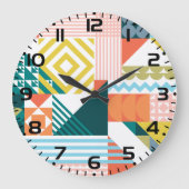 幾何カラフルモダン抽象芸術パターン ラージ壁時計 (正面)