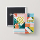 幾何カラフルモダン抽象芸術パターン 缶バッジ (正面&裏面)