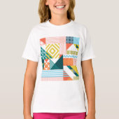 幾何カラフルモダン抽象芸術パターン Tシャツ (正面)