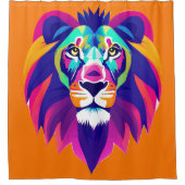 幾何カラフルライオン頭 シャワーカーテン (正面)