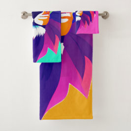 幾何カラフルライオン頭 バスタオルセット