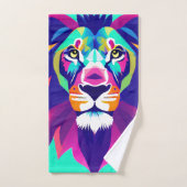幾何カラフルライオン頭 バスタオルセット (ハンドタオル)