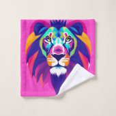 幾何カラフルライオン頭 バスタオルセット (ウォッシュタオル)
