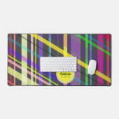 幾何カラフルレトロラインパターンモノグラム デスクマット (キーボード&マウス)