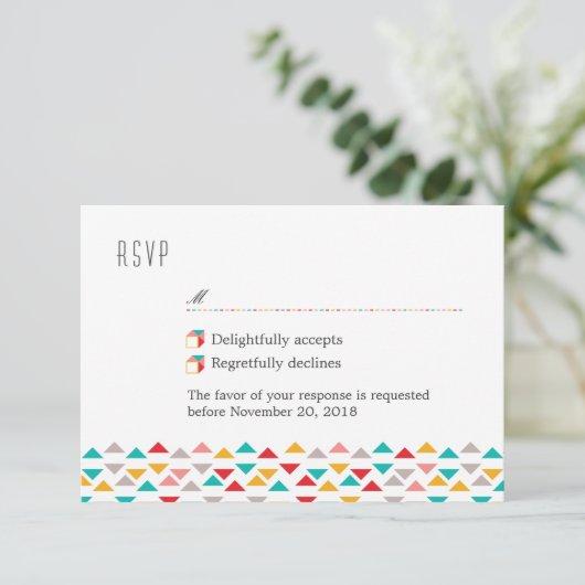 幾何カラフル三角ハートRSVP 出欠カード (スタンド正面)