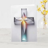 幾何カラフル宝石クリスチャン十字架 カード (黄色い花)