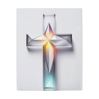 幾何カラフル宝石クリスチャン十字架 メタルプリント