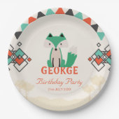 幾何カラフル形状とキツネ誕生日 ペーパープレート (正面)