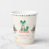 幾何カラフル形状とキツネ誕生日 紙コップ (正面)