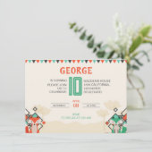 幾何カラフル形状可愛いキツネ誕生日 招待状 (スタンド正面)