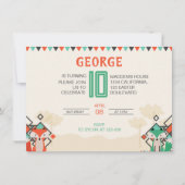 幾何カラフル形状可愛いキツネ誕生日 招待状 (正面)