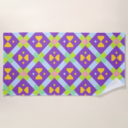 幾何カラフル抽象デザイン ビーチタオル (正面)