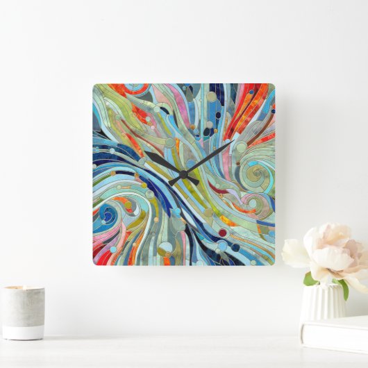 幾何カラフル抽象芸術モザイクアート スクエア壁時計 (ホーム)