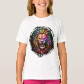 幾何カラフル抽象芸術威厳のあるライオン Tシャツ (正面)