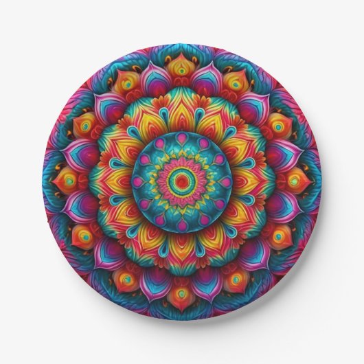 幾何カラフル曼荼羅パターン–342678 ペーパープレート (正面)