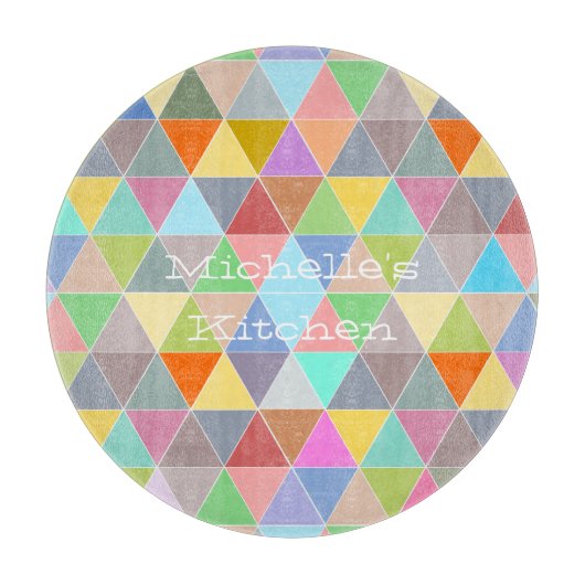 幾何カラフル模様ガラス製切削板 カッティングボード (正面)