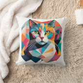 幾何カラフル猫 クッション (ブランケット)