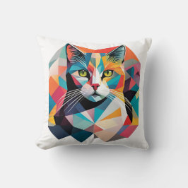 幾何カラフル猫 クッション