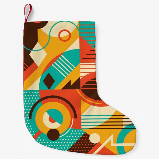 幾何カラフル的レトロ：ヴィンテージ抽象化。 スモールクリスマスストッキング (正面)