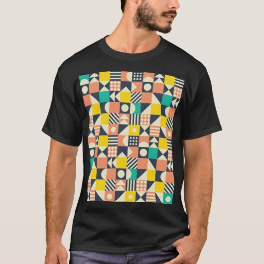 幾何カラフル継ぎ目パターン Tシャツ (正面)