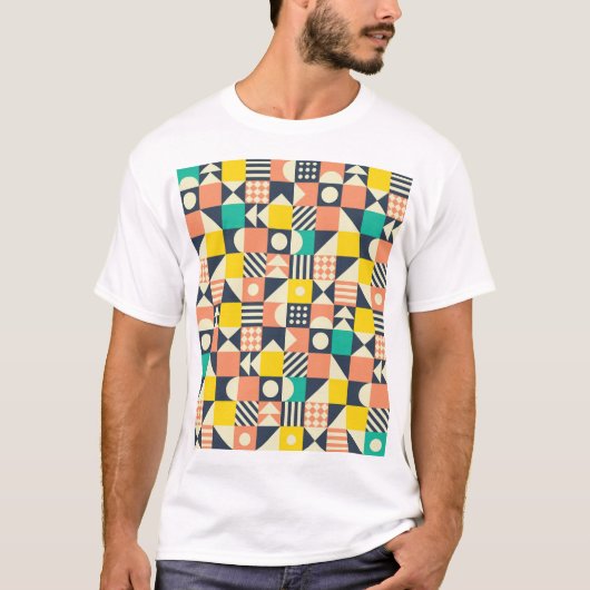 幾何カラフル継ぎ目パターン Tシャツ (正面)