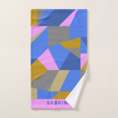 幾何カラフル色ブロックパターン名前をカスタムする バスタオルセット (ハンドタオル)