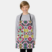 幾何カラフル花模様（明るい模様） エプロン (着用した状態)