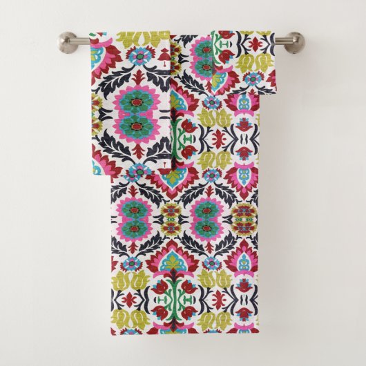 幾何カラフル花模様(明るい模様) バスタオルセット (インサイチュ)
