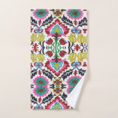 幾何カラフル花模様(明るい模様) バスタオルセット (ハンドタオル)