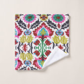 幾何カラフル花模様(明るい模様) バスタオルセット (ウォッシュタオル)