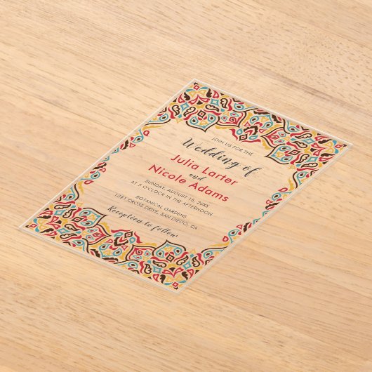 幾何クラシカル曼荼羅パタ結婚ーン アクリル招待状 (レイダウン)