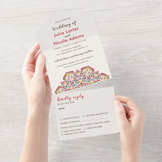 幾何クラシカル曼荼羅パタ結婚ーン オールインワン招待状 (貼ってはがせる)