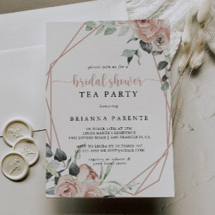 幾何クラシックバラブライダルシャワー茶パーティー 招待状