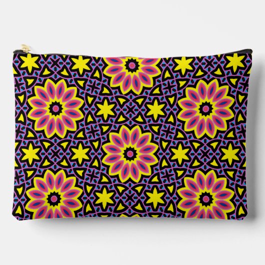 幾何クールカラフルレトロ花模様 アクセサリーポーチ (正面)