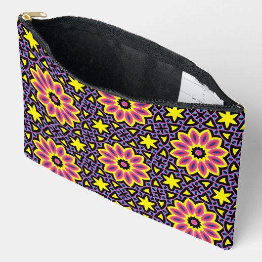 幾何クールカラフルレトロ花模様 アクセサリーポーチ (見開き)