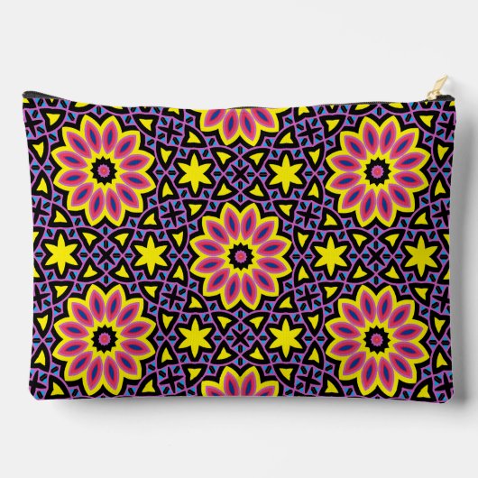 幾何クールカラフルレトロ花模様 アクセサリーポーチ (裏面)