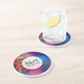 幾何グラデーションカラフルとブラックのレ結婚ース コースター (側面)