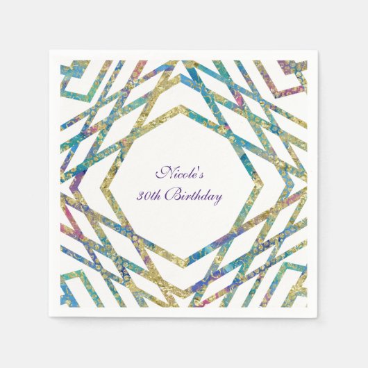 幾何グラムカラー&金ゴールドシカスタムックパーティー スタンダードカクテルナプキン (正面)