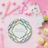 幾何グラムカラー&金ゴールドシカスタムックパーティー ペーパープレート (パーティー)